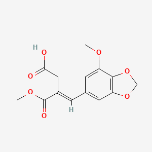 molecular formula C14H14O7 B7829203 4-(7-Methoxy-2H-1,3-benzodioxol-5-yl)-3-(methoxycarbonyl)but-3-enoic acid 