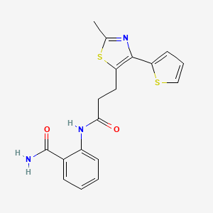 molecular formula C18H17N3O2S2 B7829359 2-({3-[2-Methyl-4-(thiophen-2-yl)-1,3-thiazol-5-yl]propanoyl}amino)benzamide 