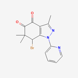 molecular formula C15H14BrN3O2 B7830208 7-bromo-3,6,6-trimethyl-1-pyridin-2-yl-6,7-dihydro-1H-indazole-4,5-dione 