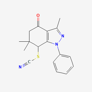 molecular formula C17H17N3OS B7830235 (3,6,6-Trimethyl-4-oxo-1-phenyl-5,7-dihydroindazol-7-yl) thiocyanate 