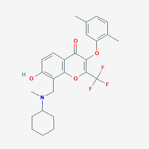 molecular formula C26H28F3NO4 B7830306 8-{[cyclohexyl(methyl)amino]methyl}-3-(2,5-dimethylphenoxy)-7-hydroxy-2-(trifluoromethyl)-4H-chromen-4-one 