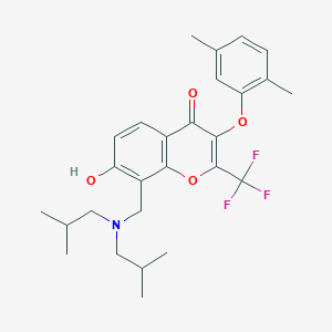 molecular formula C27H32F3NO4 B7830308 8-[(diisobutylamino)methyl]-3-(2,5-dimethylphenoxy)-7-hydroxy-2-(trifluoromethyl)-4H-chromen-4-one 