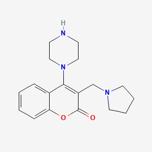 molecular formula C18H23N3O2 B7830435 4-piperazin-1-yl-3-(pyrrolidin-1-ylmethyl)-2H-chromen-2-one 