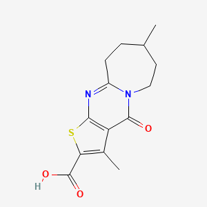 molecular formula C14H16N2O3S B7830602 3,8-Dimethyl-4-oxo-4,6,7,8,9,10-hexahydrothieno[2',3':4,5]pyrimido[1,2-a]azepine-2-carboxylic acid 