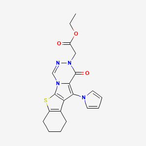 molecular formula C20H20N4O3S B7830665 ethyl [1-oxo-11-(1H-pyrrol-1-yl)-7,8,9,10-tetrahydro[1]benzothieno[3',2':4,5]pyrrolo[1,2-d][1,2,4]triazin-2(1H)-yl]acetate 