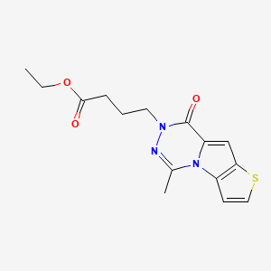 molecular formula C15H17N3O3S B7830679 ethyl 4-(5-methyl-8-oxothieno[2',3':4,5]pyrrolo[1,2-d][1,2,4]triazin-7(8H)-yl)butanoate 