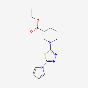 molecular formula C14H18N4O2S B7830761 ethyl 1-[5-(1H-pyrrol-1-yl)-1,3,4-thiadiazol-2-yl]piperidine-3-carboxylate 