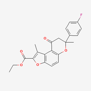 molecular formula C22H19FO5 B7830858 ethyl 7-(4-fluorophenyl)-1,7-dimethyl-9-oxo-8,9-dihydro-7H-furo[3,2-f]chromene-2-carboxylate 