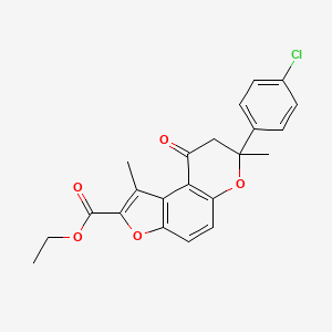 molecular formula C22H19ClO5 B7830863 ethyl 7-(4-chlorophenyl)-1,7-dimethyl-9-oxo-8,9-dihydro-7H-furo[3,2-f]chromene-2-carboxylate 