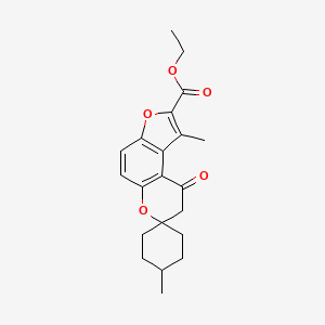 molecular formula C21H24O5 B7830894 Ethyl 1',4-dimethyl-9'-oxo-8',9'-dihydrospiro[cyclohexane-1,7'-furo[3,2-f]chromene]-2'-carboxylate 