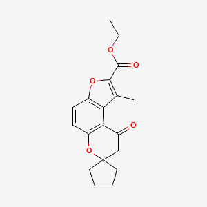 molecular formula C19H20O5 B7830898 Ethyl 1'-methyl-9'-oxo-8',9'-dihydrospiro[cyclopentane-1,7'-furo[3,2-f]chromene]-2'-carboxylate 