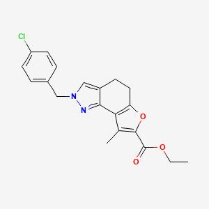 molecular formula C20H19ClN2O3 B7830943 ethyl 2-(4-chlorobenzyl)-8-methyl-4,5-dihydro-2H-furo[2,3-g]indazole-7-carboxylate 