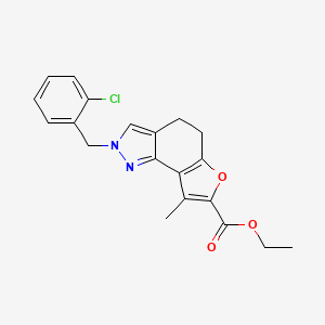molecular formula C20H19ClN2O3 B7830948 ethyl 2-(2-chlorobenzyl)-8-methyl-4,5-dihydro-2H-furo[2,3-g]indazole-7-carboxylate 