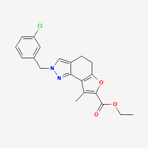 molecular formula C20H19ClN2O3 B7830959 ethyl 2-(3-chlorobenzyl)-8-methyl-4,5-dihydro-2H-furo[2,3-g]indazole-7-carboxylate 