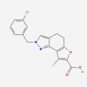 molecular formula C18H15ClN2O3 B7830962 2-(3-chlorobenzyl)-8-methyl-4,5-dihydro-2H-furo[2,3-g]indazole-7-carboxylic acid 