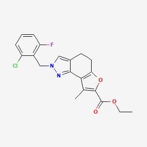 molecular formula C20H18ClFN2O3 B7830968 ethyl 2-(2-chloro-6-fluorobenzyl)-8-methyl-4,5-dihydro-2H-furo[2,3-g]indazole-7-carboxylate 