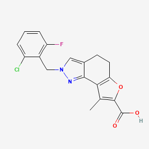 molecular formula C18H14ClFN2O3 B7830972 2-(2-chloro-6-fluorobenzyl)-8-methyl-4,5-dihydro-2H-furo[2,3-g]indazole-7-carboxylic acid 