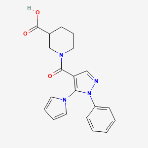 molecular formula C20H20N4O3 B7831088 1-{[1-phenyl-5-(1H-pyrrol-1-yl)-1H-pyrazol-4-yl]carbonyl}piperidine-3-carboxylic acid 
