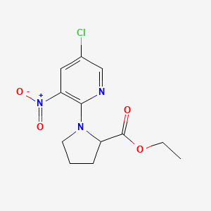 molecular formula C12H14ClN3O4 B7831094 Ethyl 1-(5-chloro-3-nitropyridin-2-yl)prolinate 