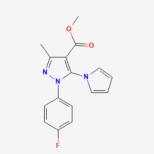molecular formula C16H14FN3O2 B7831219 methyl 1-(4-fluorophenyl)-3-methyl-5-(1H-pyrrol-1-yl)-1H-pyrazole-4-carboxylate 