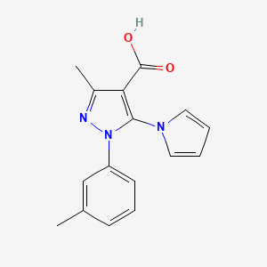 molecular formula C16H15N3O2 B7831254 3-methyl-1-(3-methylphenyl)-5-(1H-pyrrol-1-yl)-1H-pyrazole-4-carboxylic acid 
