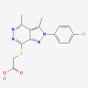 molecular formula C15H13ClN4O2S B7831262 2-[2-(4-Chlorophenyl)-3,4-dimethylpyrazolo[3,4-d]pyridazin-7-yl]sulfanylacetic acid 