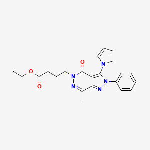 molecular formula C22H23N5O3 B7831292 ethyl 4-[7-methyl-4-oxo-2-phenyl-3-(1H-pyrrol-1-yl)-2,4-dihydro-5H-pyrazolo[3,4-d]pyridazin-5-yl]butanoate 