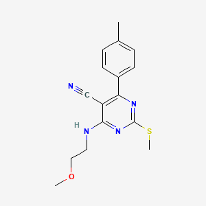 molecular formula C16H18N4OS B7832083 4-[(2-Methoxyethyl)amino]-6-(4-methylphenyl)-2-(methylthio)pyrimidine-5-carbonitrile 