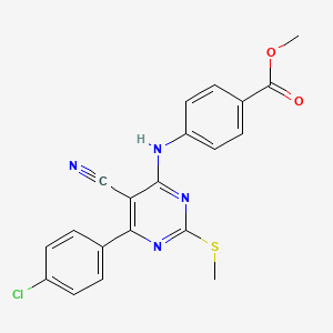 molecular formula C20H15ClN4O2S B7832095 Methyl 4-{[6-(4-chlorophenyl)-5-cyano-2-(methylthio)pyrimidin-4-yl]amino}benzoate 