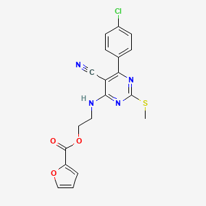 molecular formula C19H15ClN4O3S B7832128 2-{[6-(4-Chlorophenyl)-5-cyano-2-(methylthio)pyrimidin-4-yl]amino}ethyl 2-furoate 