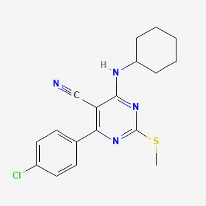 molecular formula C18H19ClN4S B7832142 4-(4-Chlorophenyl)-6-(cyclohexylamino)-2-(methylthio)pyrimidine-5-carbonitrile 