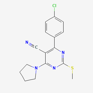 molecular formula C16H15ClN4S B7832146 4-(4-Chlorophenyl)-2-(methylthio)-6-pyrrolidin-1-ylpyrimidine-5-carbonitrile 