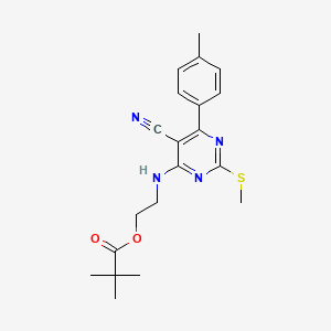 molecular formula C20H24N4O2S B7832171 2-{[5-Cyano-6-(4-methylphenyl)-2-(methylthio)pyrimidin-4-yl]amino}ethyl pivalate 