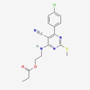 molecular formula C17H17ClN4O2S B7832184 2-{[6-(4-Chlorophenyl)-5-cyano-2-(methylthio)pyrimidin-4-yl]amino}ethyl propionate 