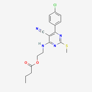 molecular formula C18H19ClN4O2S B7832188 2-{[6-(4-Chlorophenyl)-5-cyano-2-(methylthio)pyrimidin-4-yl]amino}ethyl butyrate 