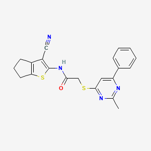 molecular formula C21H18N4OS2 B7832204 N-(3-cyano-5,6-dihydro-4H-cyclopenta[b]thien-2-yl)-2-[(2-methyl-6-phenylpyrimidin-4-yl)thio]acetamide 