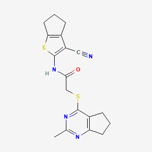 molecular formula C18H18N4OS2 B7832206 N-(3-cyano-5,6-dihydro-4H-cyclopenta[b]thien-2-yl)-2-[(2-methyl-6,7-dihydro-5H-cyclopenta[d]pyrimidin-4-yl)thio]acetamide 