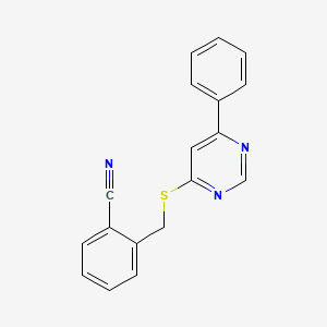 molecular formula C18H13N3S B7832220 2-(((6-Phenylpyrimidin-4-yl)thio)methyl)benzonitrile 