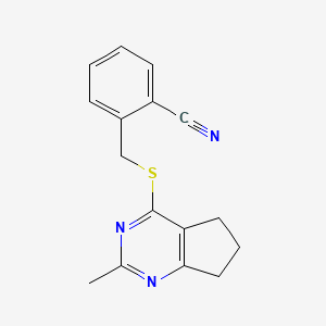 molecular formula C16H15N3S B7832223 2-{[(2-methyl-6,7-dihydro-5H-cyclopenta[d]pyrimidin-4-yl)thio]methyl}benzonitrile 