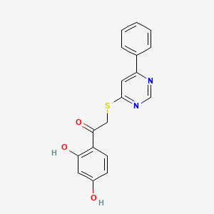 molecular formula C18H14N2O3S B7832242 1-(2,4-Dihydroxyphenyl)-2-[(6-phenylpyrimidin-4-yl)thio]ethanone 