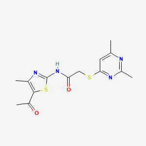 molecular formula C14H16N4O2S2 B7832246 N-(5-acetyl-4-methyl-1,3-thiazol-2-yl)-2-[(2,6-dimethylpyrimidin-4-yl)thio]acetamide 