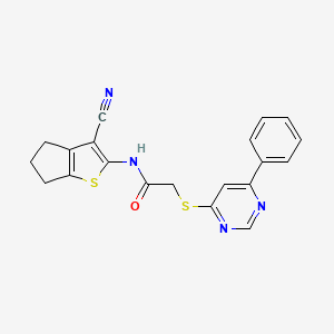 molecular formula C20H16N4OS2 B7832254 N-(3-cyano-5,6-dihydro-4H-cyclopenta[b]thiophen-2-yl)-2-((6-phenylpyrimidin-4-yl)thio)acetamide 