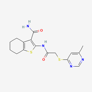 molecular formula C16H18N4O2S2 B7832262 2-({[(6-Methylpyrimidin-4-yl)thio]acetyl}amino)-4,5,6,7-tetrahydro-1-benzothiophene-3-carboxamide 