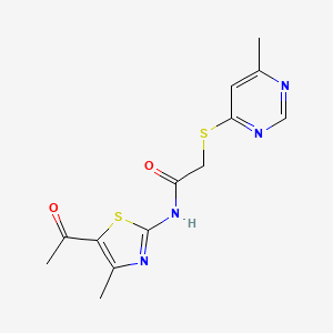 molecular formula C13H14N4O2S2 B7832282 N-(5-acetyl-4-methyl-1,3-thiazol-2-yl)-2-[(6-methylpyrimidin-4-yl)thio]acetamide 
