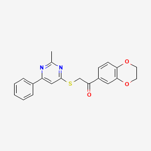 molecular formula C21H18N2O3S B7832329 1-(2,3-Dihydro-1,4-benzodioxin-6-yl)-2-[(2-methyl-6-phenylpyrimidin-4-yl)thio]ethanone 