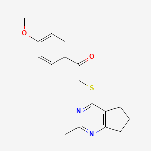 molecular formula C17H18N2O2S B7832341 1-(4-methoxyphenyl)-2-[(2-methyl-6,7-dihydro-5H-cyclopenta[d]pyrimidin-4-yl)thio]ethanone 