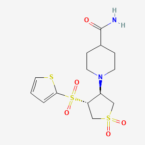 molecular formula C14H20N2O5S3 B7832614 1-[(3S,4R)-1,1-dioxido-4-(2-thienylsulfonyl)tetrahydro-3-thienyl]piperidine-4-carboxamide 