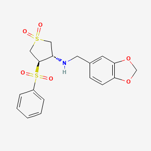 molecular formula C18H19NO6S2 B7832702 (3R4S)-3-(BENZENESULFONYL)-4-{[(2H-13-BENZODIOXOL-5-YL)METHYL]AMINO}-1LAMBDA6-THIOLANE-11-DIONE 