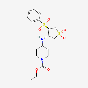 molecular formula C18H26N2O6S2 B7832767 ethyl 4-{[(3S,4R)-1,1-dioxido-4-(phenylsulfonyl)tetrahydro-3-thienyl]amino}piperidine-1-carboxylate 