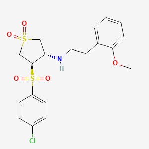 molecular formula C19H22ClNO5S2 B7832986 {(3S,4R)-4-[(4-chlorophenyl)sulfonyl]-1,1-dioxidotetrahydro-3-thienyl}[2-(2-methoxyphenyl)ethyl]amine 
